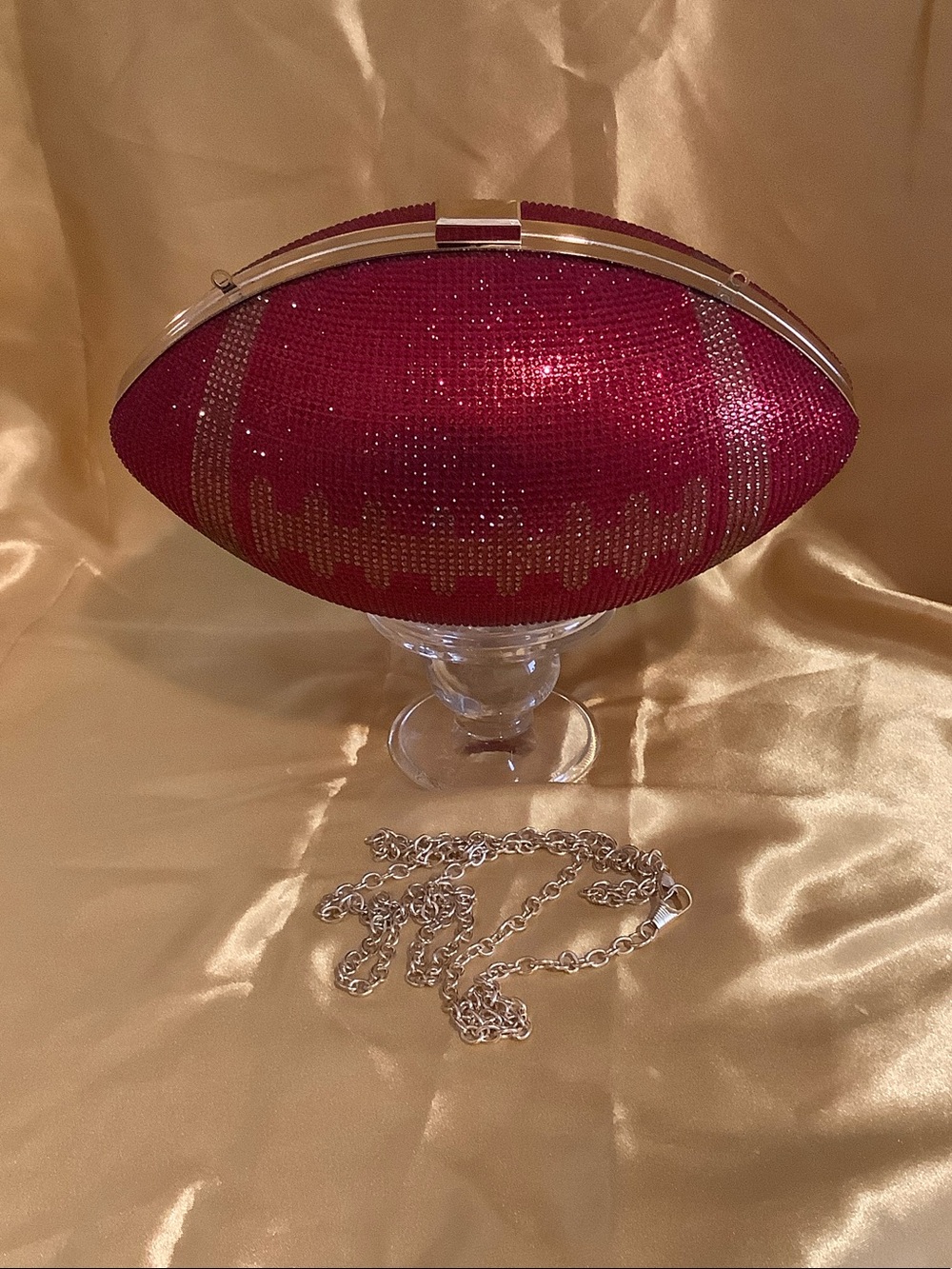 Red Crystal Football Clutch with Gold Frame